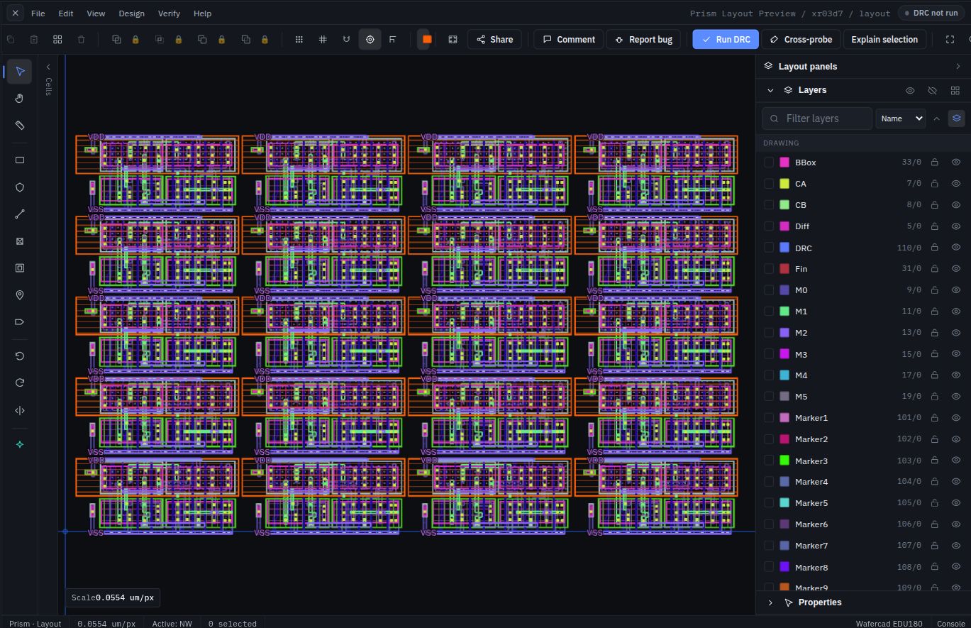 Imported hierarchical GDSII layout centered in Prism, with its layer panel visible